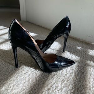 Black Faux Patent Pointed Toe Heels